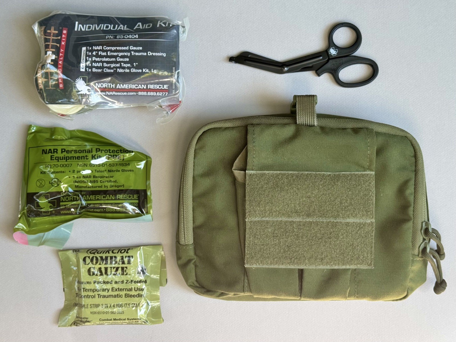 North American Rescue NAR-4 Chest Pouch Kit OD Green + NAR 6.25 Responder Shears