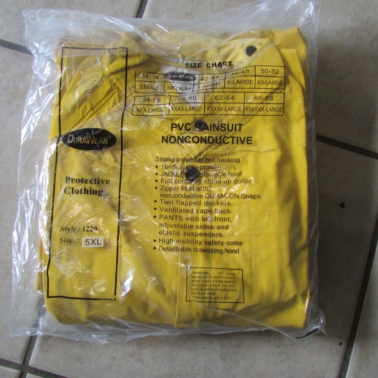 DuraWear PVC Rainsuit – Nonconductive – Yellow – 5XL – Jacket,Pants,Hood (G 42)
