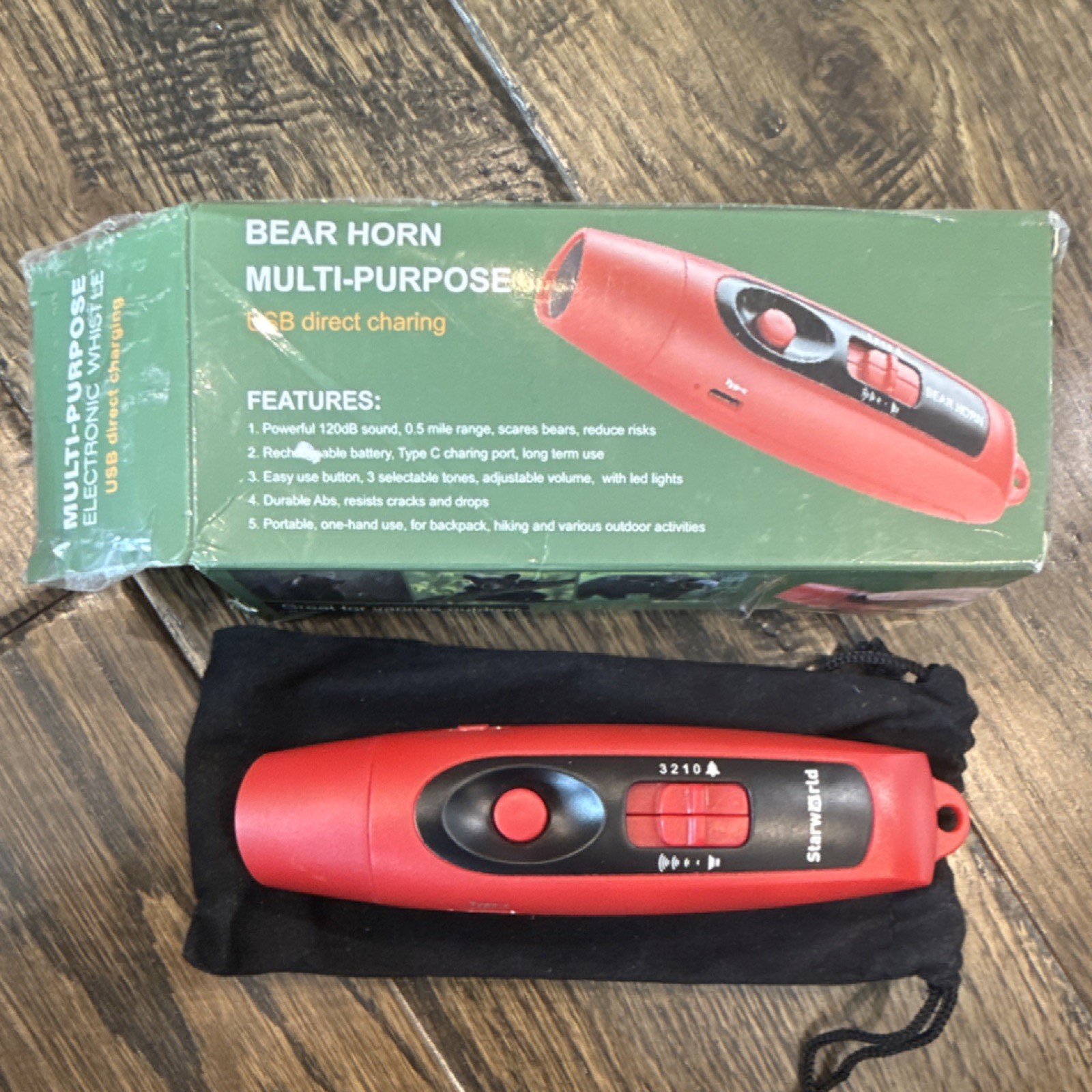 Shinworld Bear Horn Multi-Purpose Electronic Whistle Rechargeable LED Portable