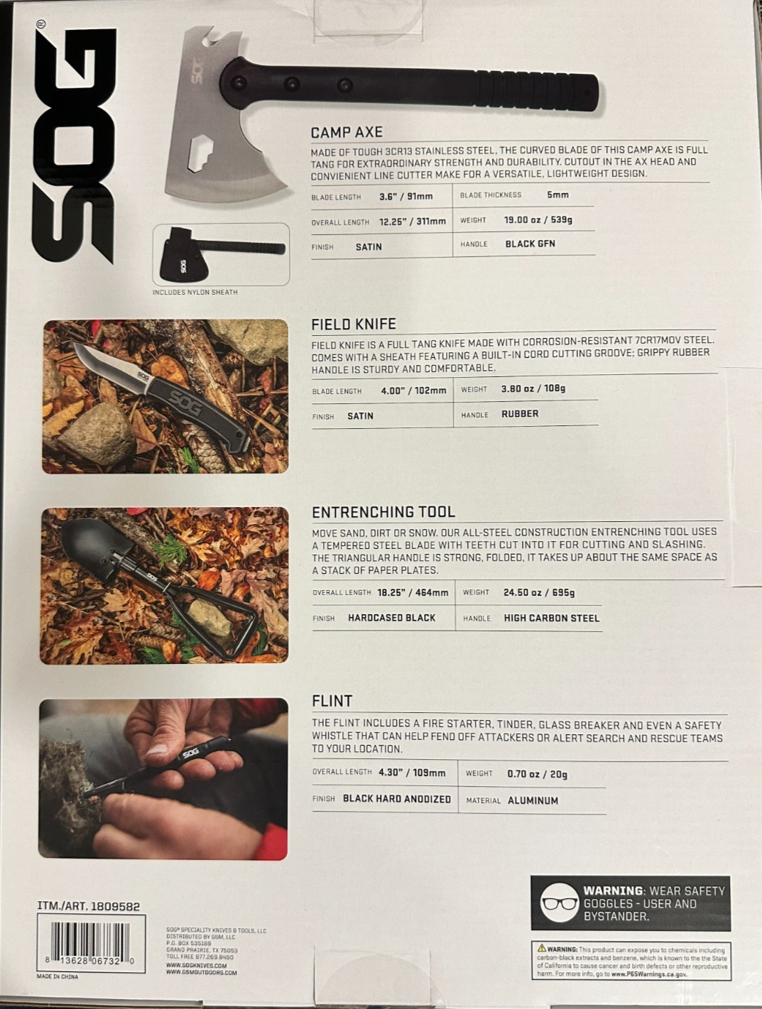 4 Piece SOG Finely Crafted Elite Forces Ultimate Camping Kit
