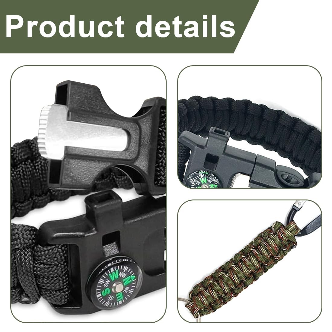 2 Pcs Survival Bracelet with Whistle Flint and Compass Multifunctional Pa…