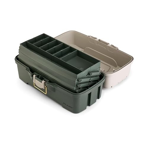 Plano Three-Tray Tackle Box, Green/Tan, Rust-Proof Three-Tray, Green/Tan