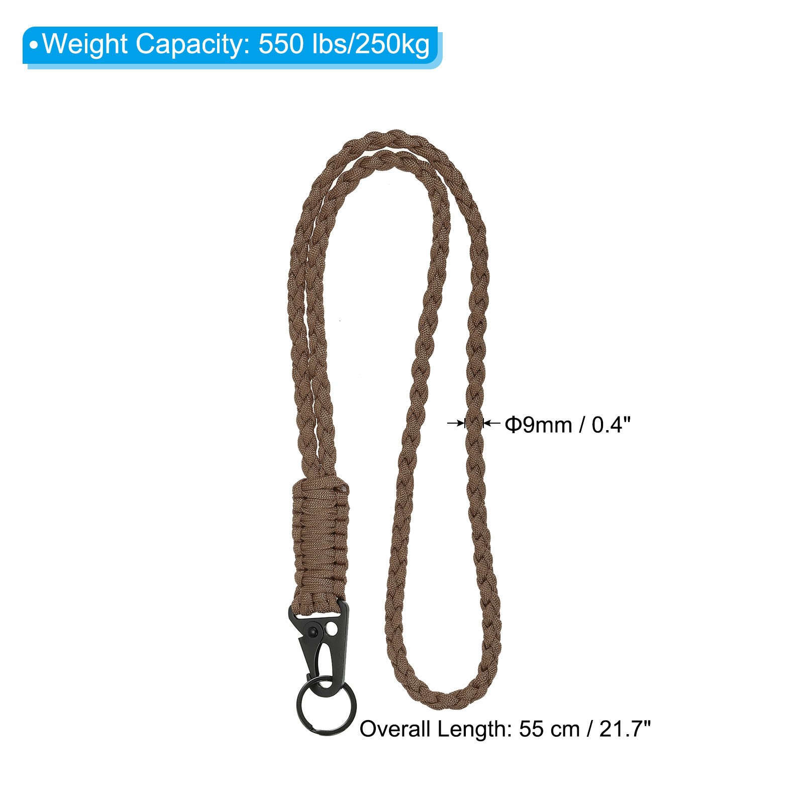 22″ Paracord Neck Lanyard Keychain Braided Strong Lanyard with Brown