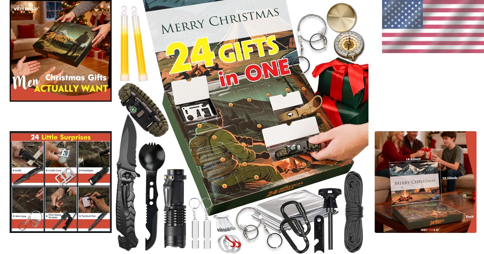 24-in-1 Survival Kit Advent Calendar 2025 – Perfect Gift for Men & Teens