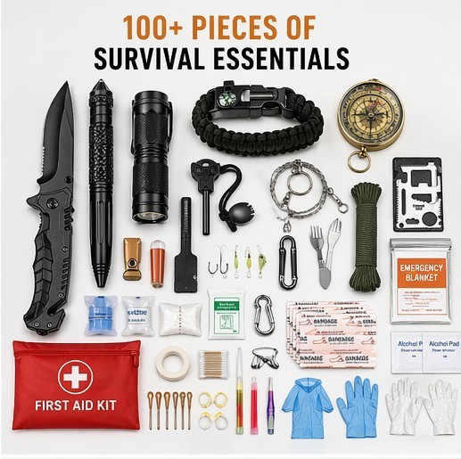 100+ PCS Survival Kit Emergency Tactical Pouch First Aid Gear Camping Tool Green