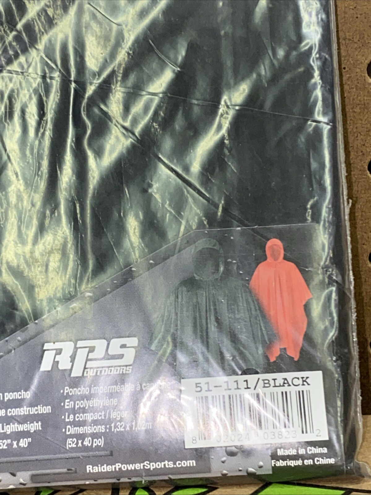 RPS Outdoors Travel Emergency Poncho Adult Size Clear Black Green