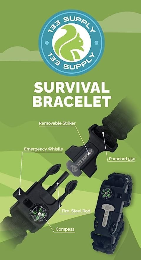 Tactical Paracord Compass Hiking Survival Bracelet Men Dad Gifts Camping Acce…