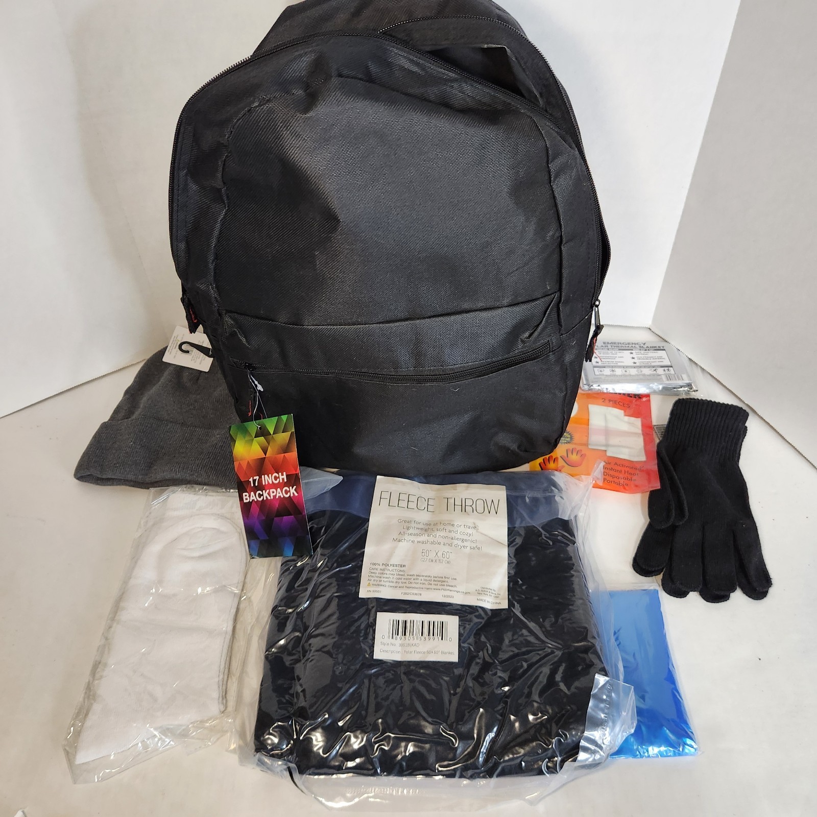 Emergency Survival Backpack Kit Blanket Gloves Hand Warmers Toiletries