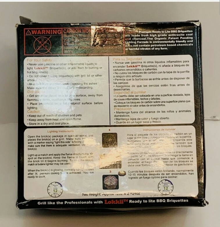 LOKKII BBQ BRIQUETTES READY TO LITE CAMPFIRES OR GRILLS Box Contains 2 Briquett