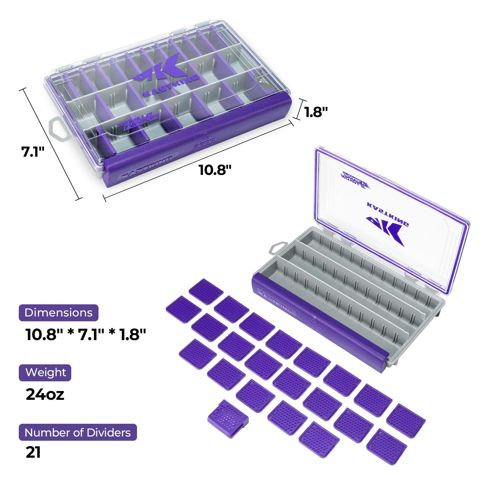 KastKing HyperSeal Waterproof Tackle Box, 3600 and 3700 3600(1 Pack), Purple