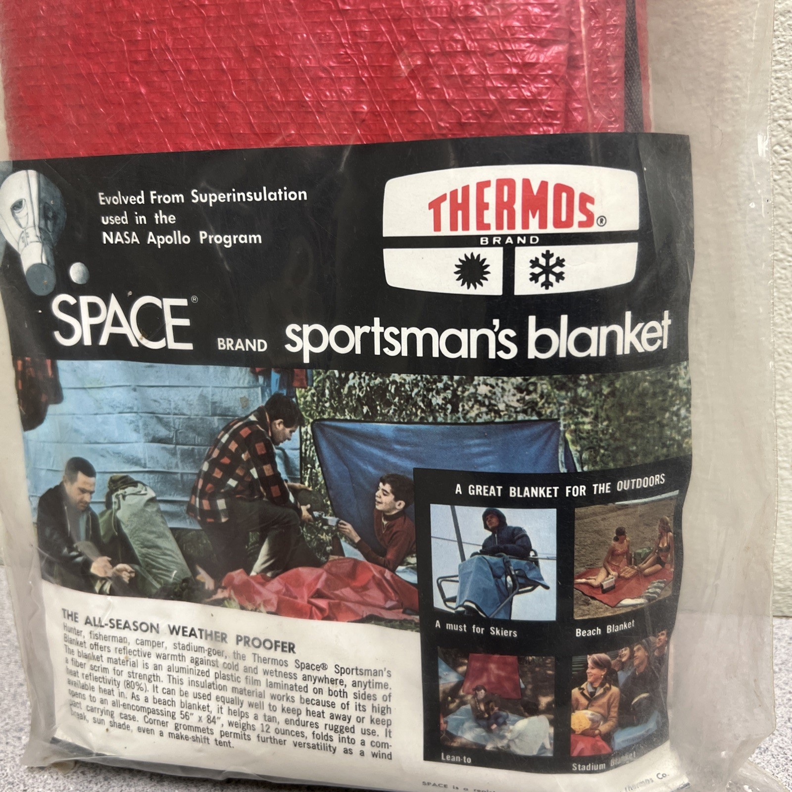 Vintage Thermos All-Weather Space Brand Sportsman’s Blanket Red 56”x84”