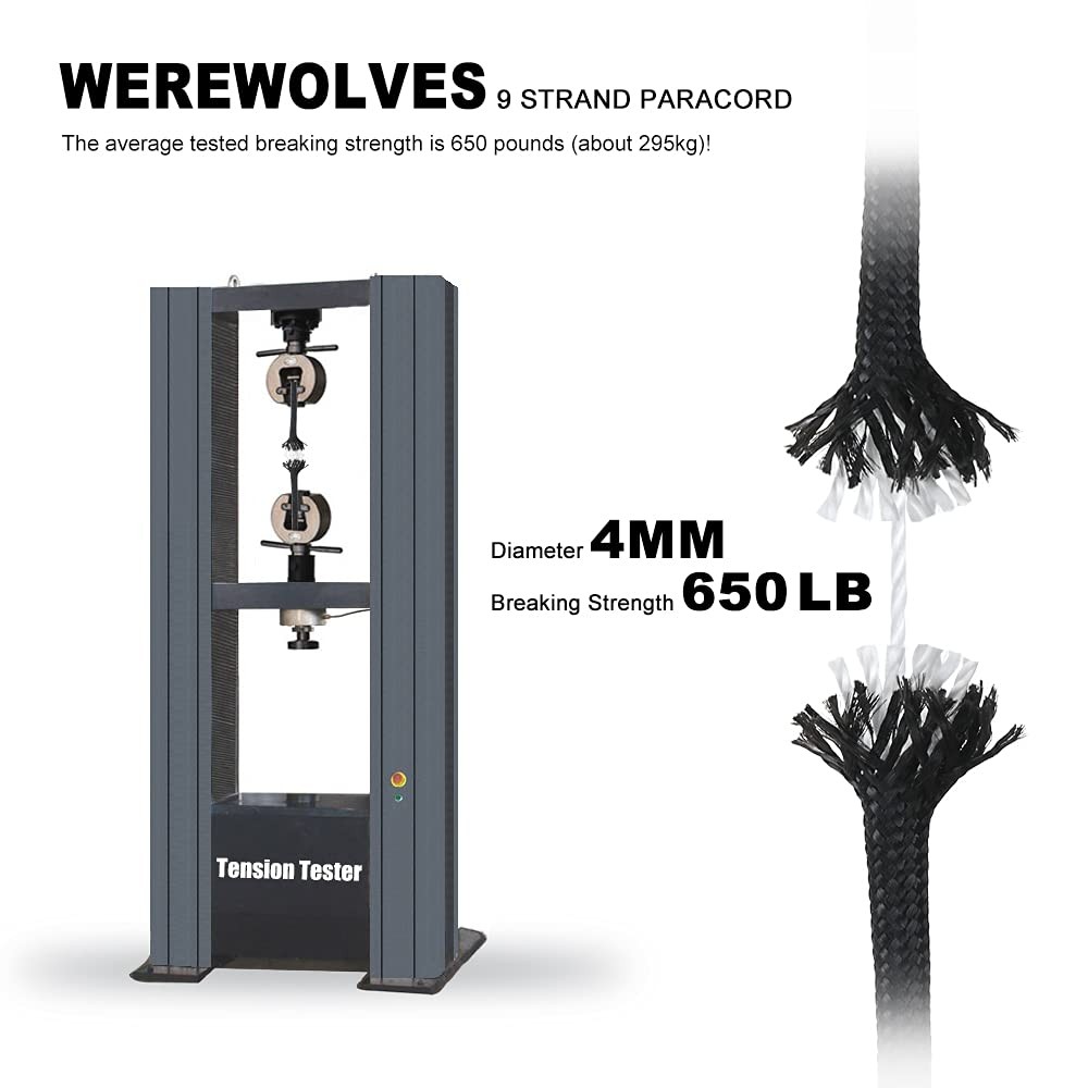 WEREWOLVES 650lb Paracord/Parachute Cord – 9 Strand Paracord 100 Feet, Black