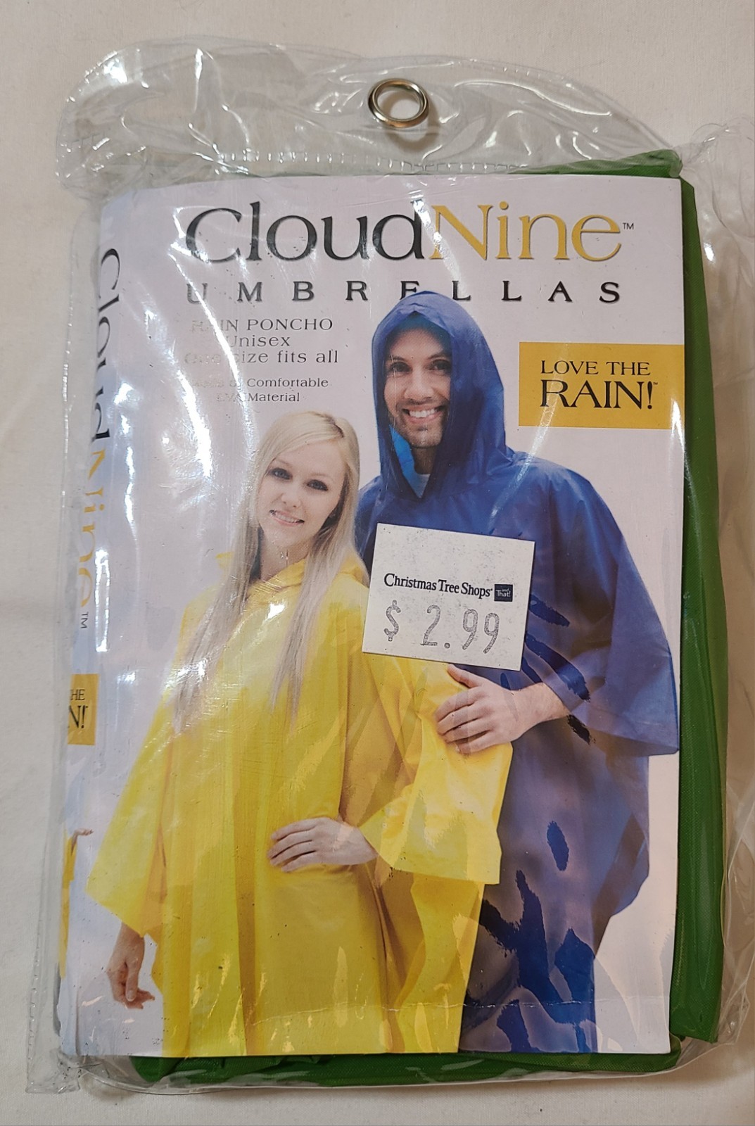 Cloud Nine Umbrellas & Christmas Tree Shops Travel Rain Poncho Hooded One Size