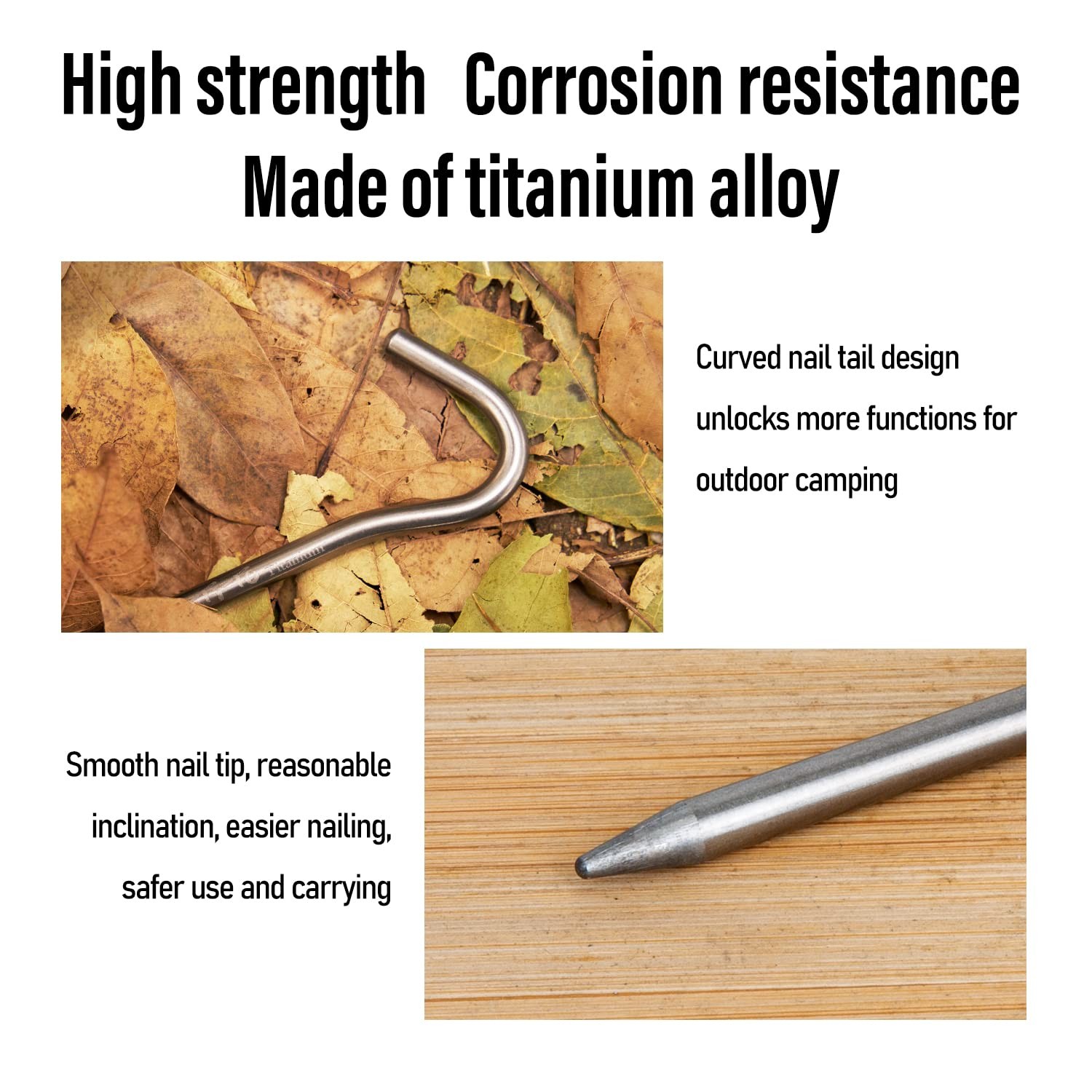 TITO Titanium Shepherd’s Hook Tent Stakes pegs Nail Dia silver