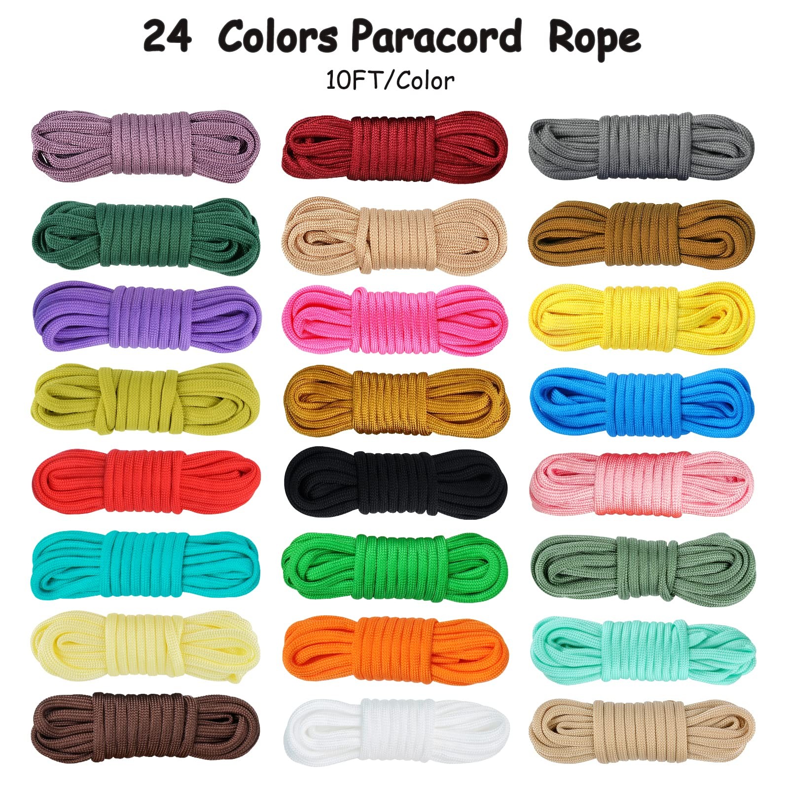 MONOBIN 24 Colors 10ft Paracord Rope with Red，blue，black，teal，pink