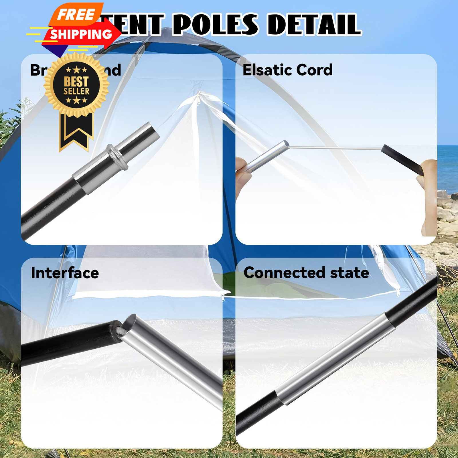 Vekclit 1PCS Tent Poles for Wakeman 2-Person Camping Tent, 169”, Black
