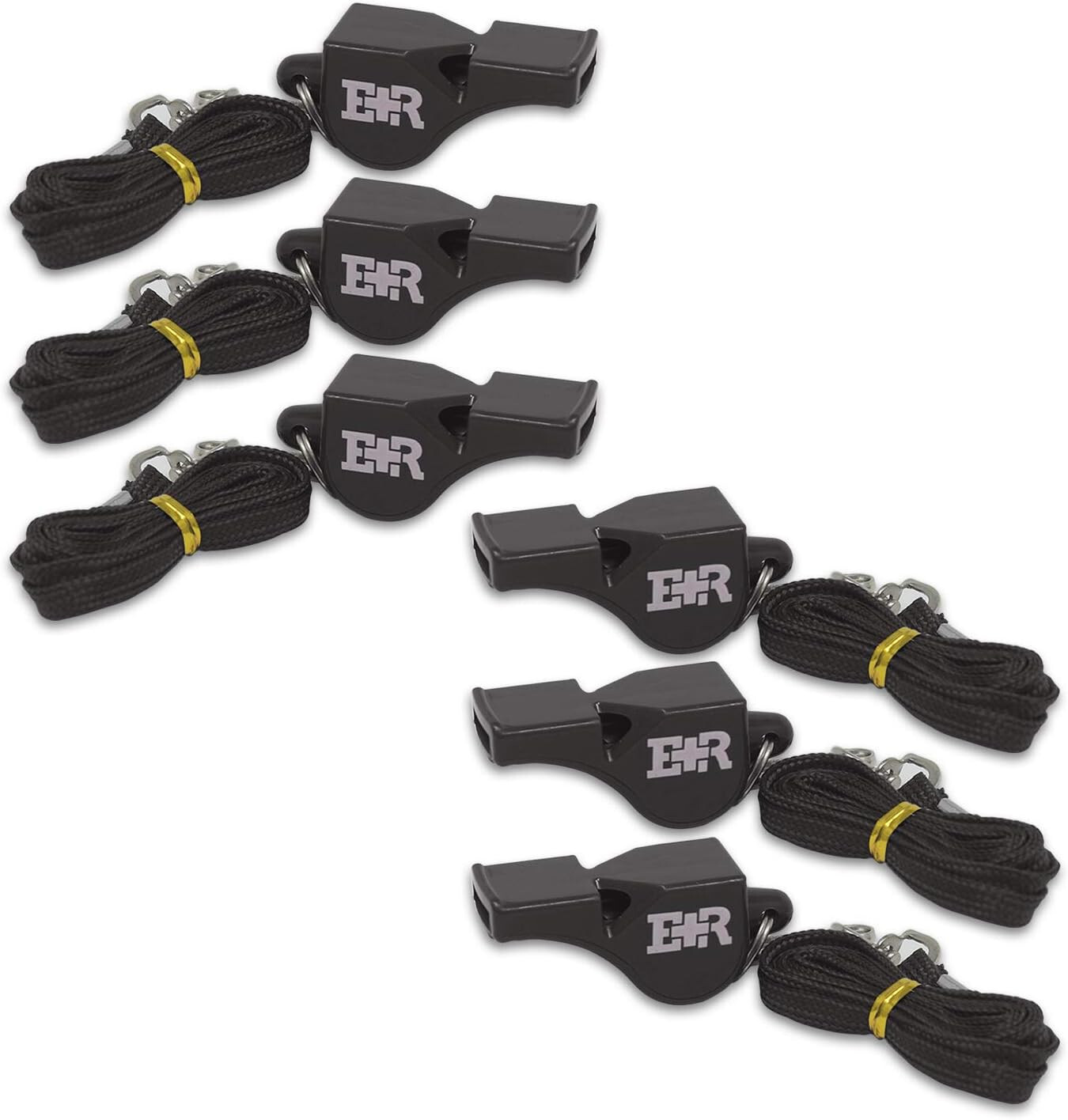 Ever Ready First Aid Lifeguard Coach Sports Whistle with Lanyard Black – 6 Pack