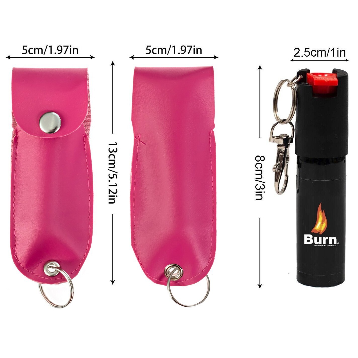 BURN Pepper Spray Keychain 1/2oz Self Defense in Pink Holster