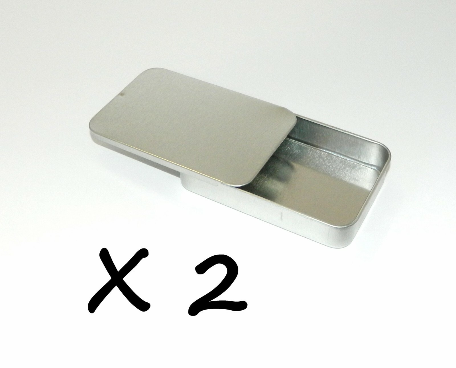 3 3/8 x 2 1/8 x 5/8 in Shallow Rectangular Slide Top Lid Tin Box Container x 2