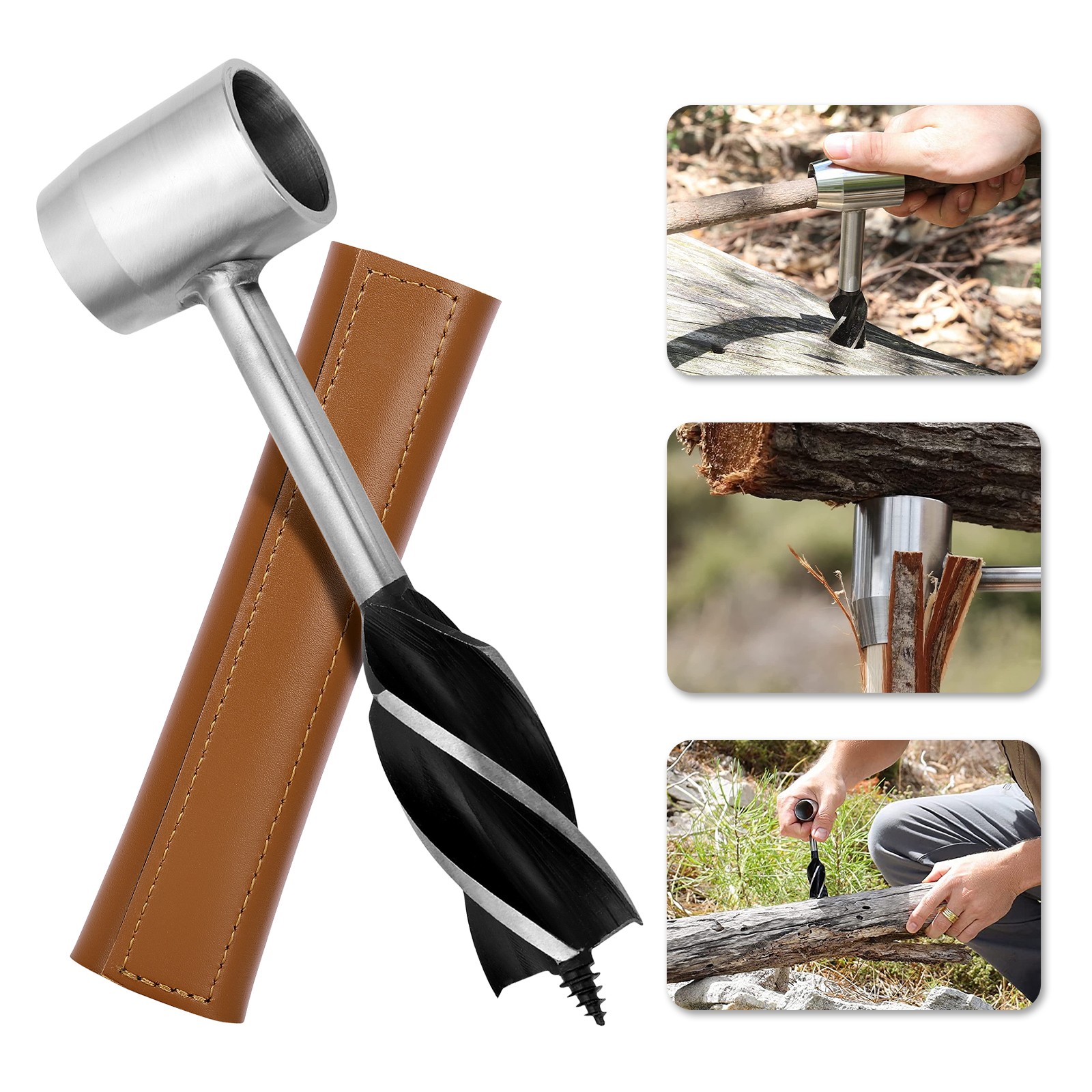 Bushcraft hand auger settlers wrench manual hole drill for survival & camping