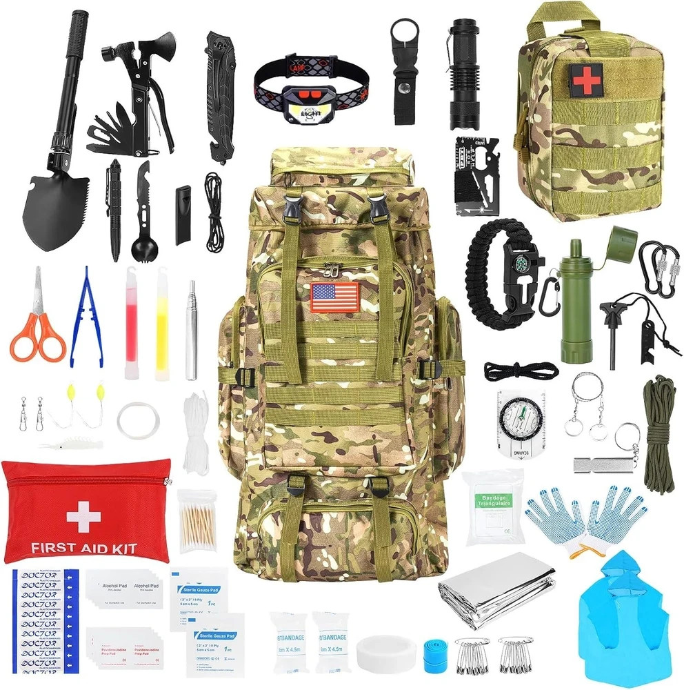 Survival Gear Professional Kit and Large Camping Backpack,First Aid Kit for Adve