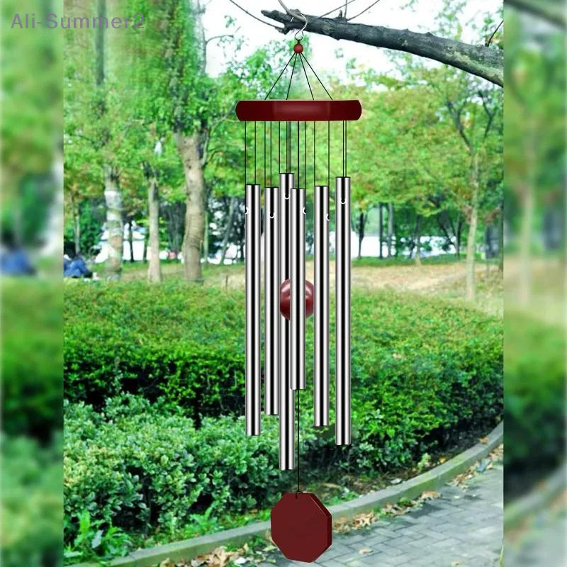 New Retro Wood Aluminum Wind Chime 6 Tube Balcony Decor Fast Shipping