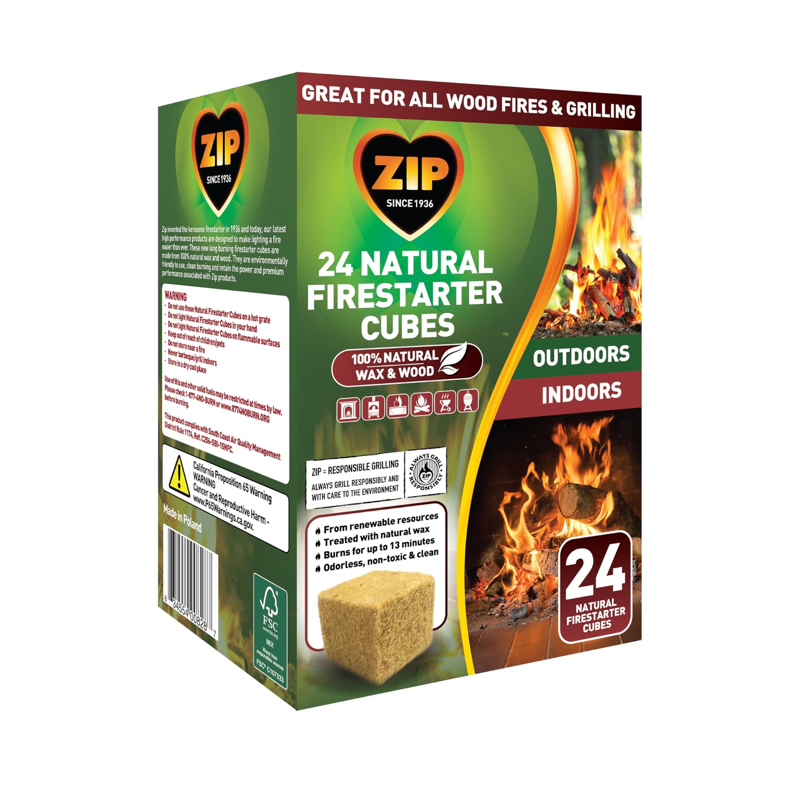 Zip 100536000 Natural Firestarter Cubes 24 Count, White 24 Multicolor