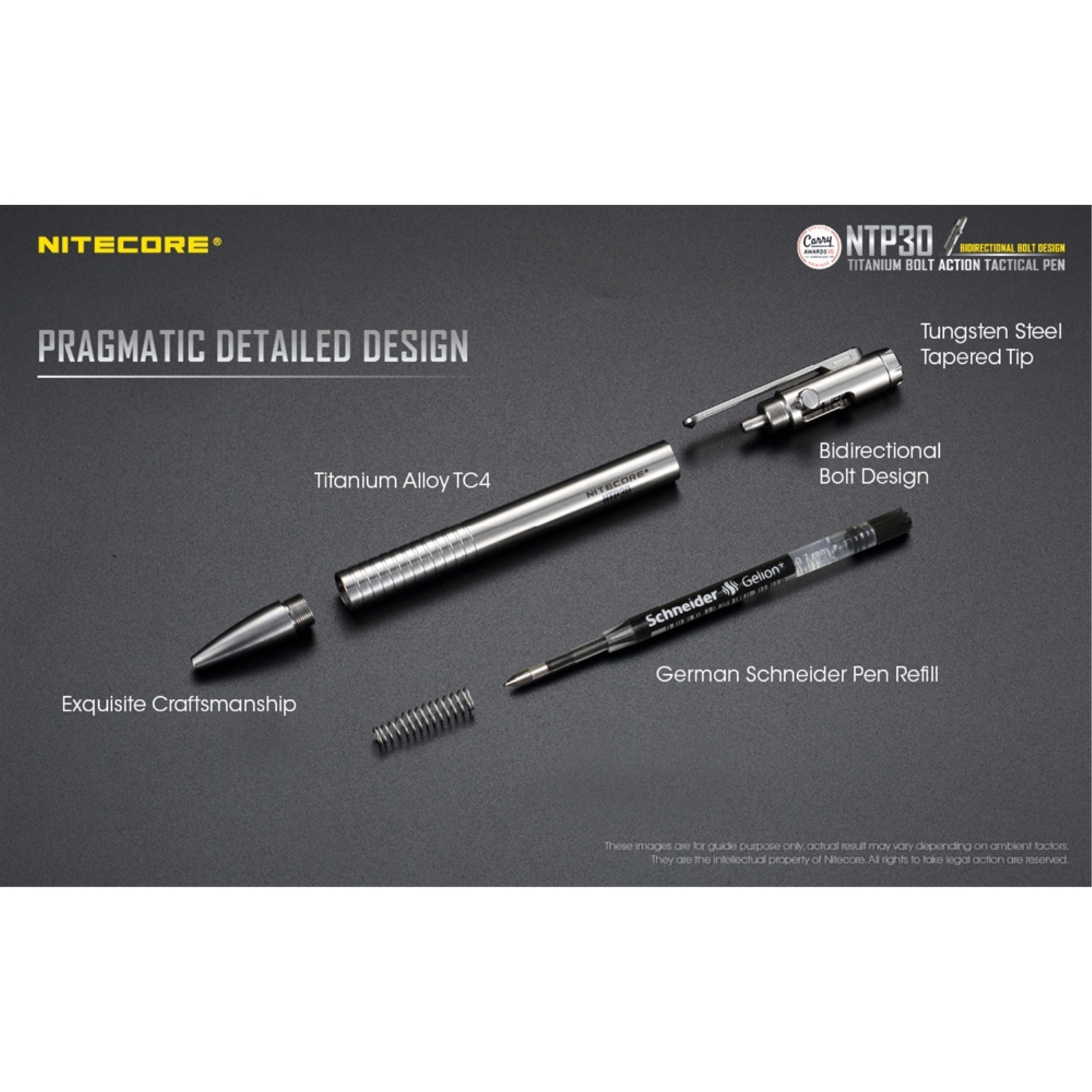 ~NEW~ Nitecore NTP30 Titanium Bidirectional Bolt Action Tactical Pen