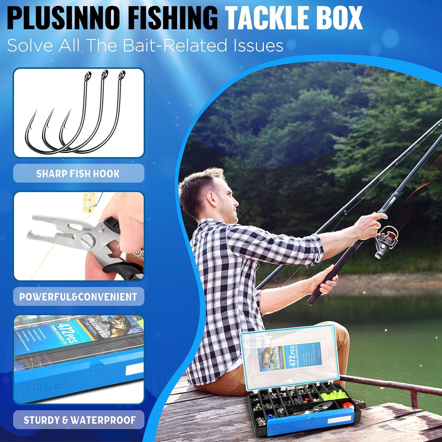 472PCS Fishing Accessories Kit, Waterproof Tackle Box
