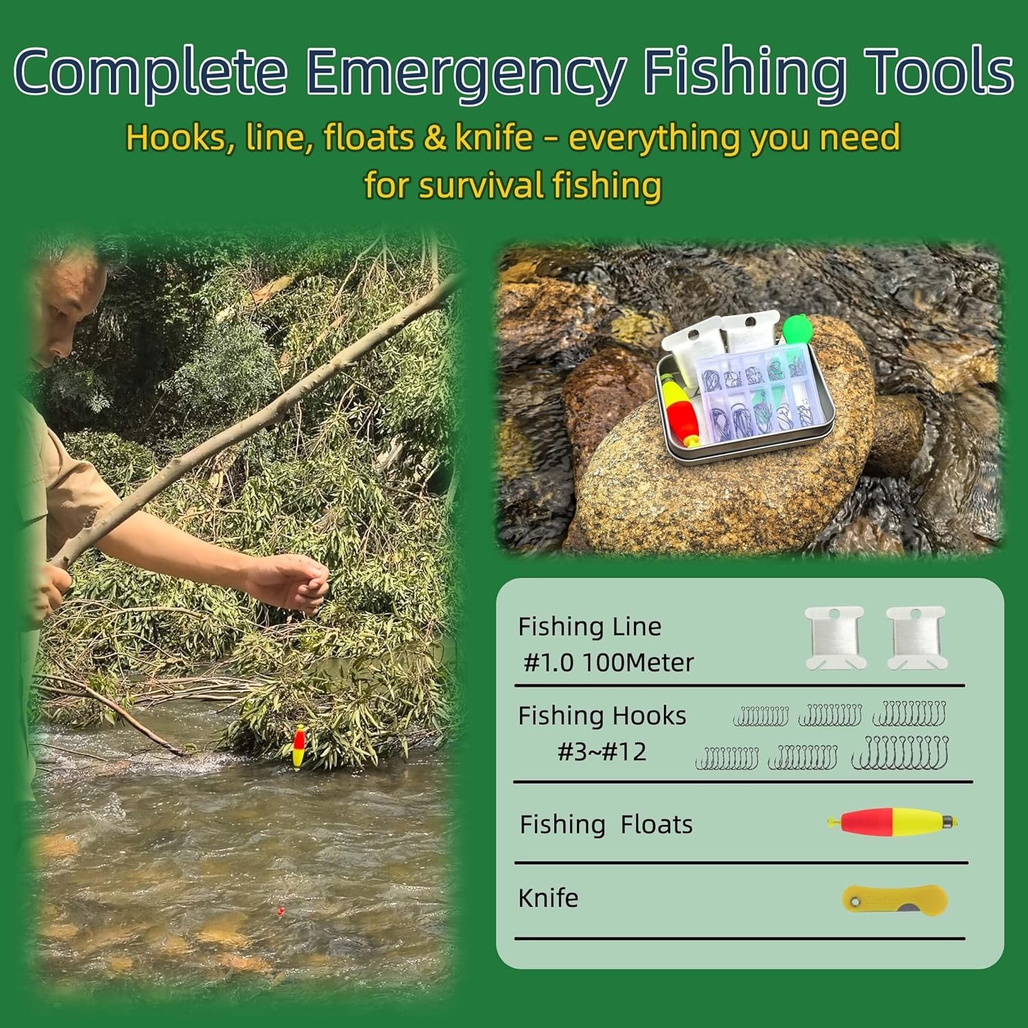 Mini Survival Fishing Kit–Compact Emergency Gear for Camping,Hiking,Bushcraft,