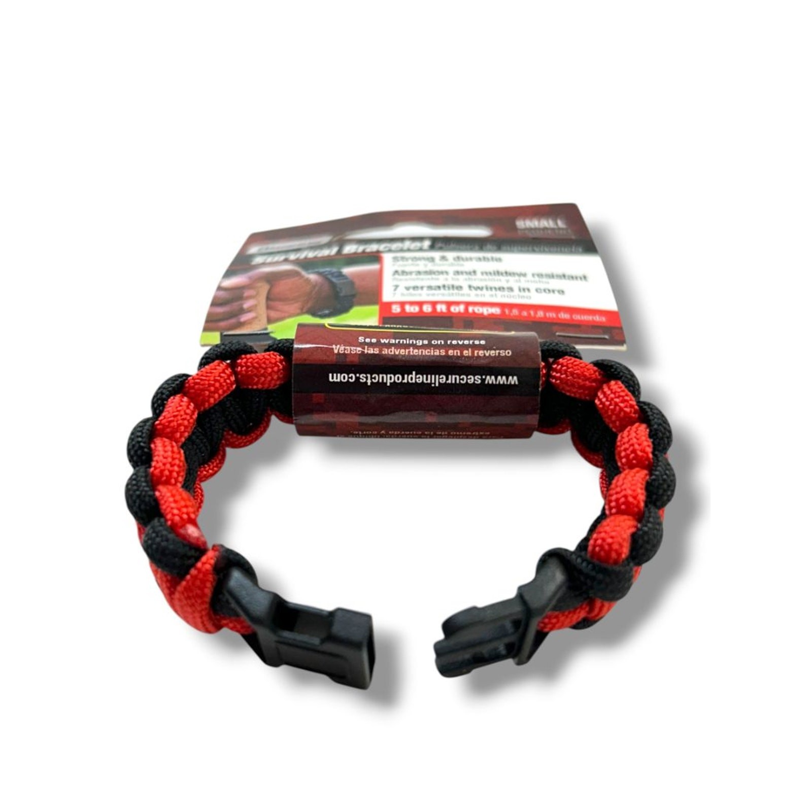 Small (7″) SecureLine Survival Bracelet Clip Red Black 5-6ft Rope New