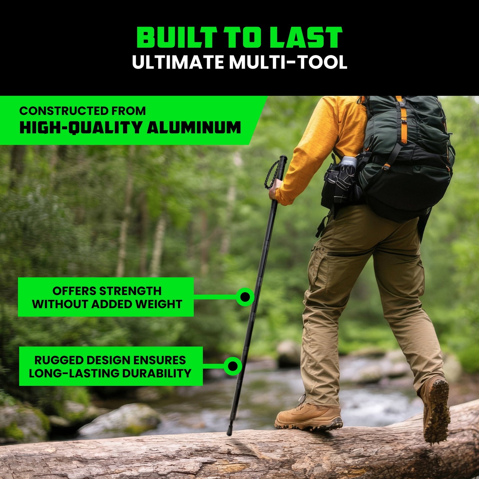 Hiking Stick with Survival Kit Durable Trekking Pole Camping Gear