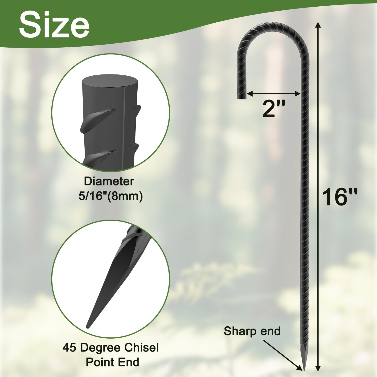 OK5STAR Rebar Stakes 16 inch, Heavy 16 Inch – 40 Pcs – Black, 16 inch – Black