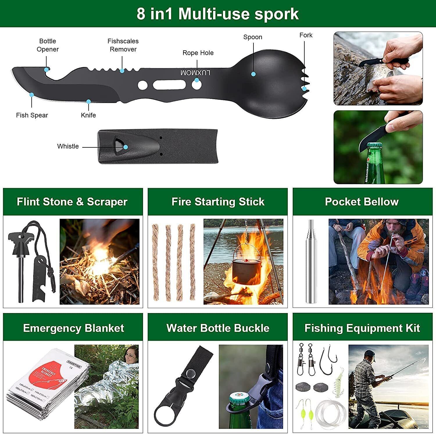 Emergency Survival Kit and First Aid Kit, 142Pcs Survival Gear and Equipment top