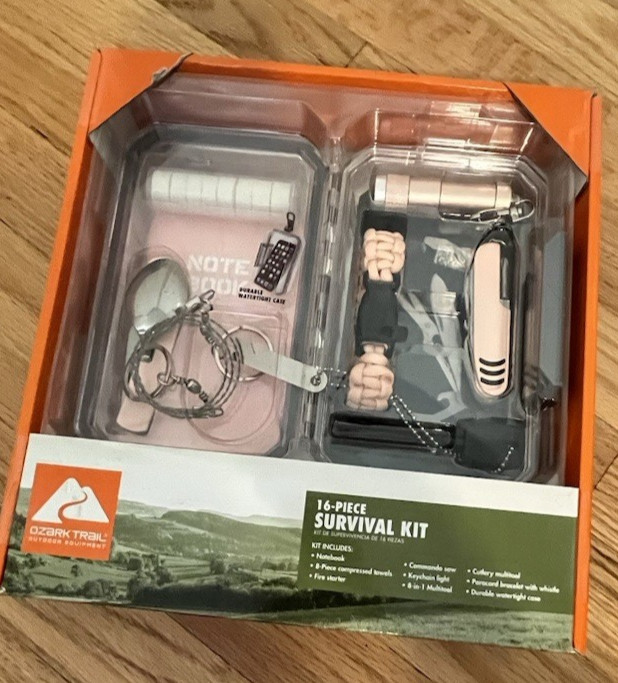 Ozark Trail 16-Pc Survival Kit – His and Hers Set of 2 – Black and Pink