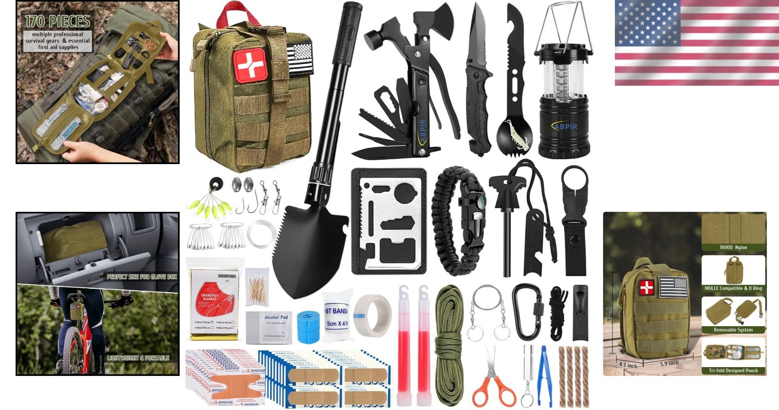 Survival Kit 170 Pcs First Aid Medical Gear Emergency Camping Backpacking