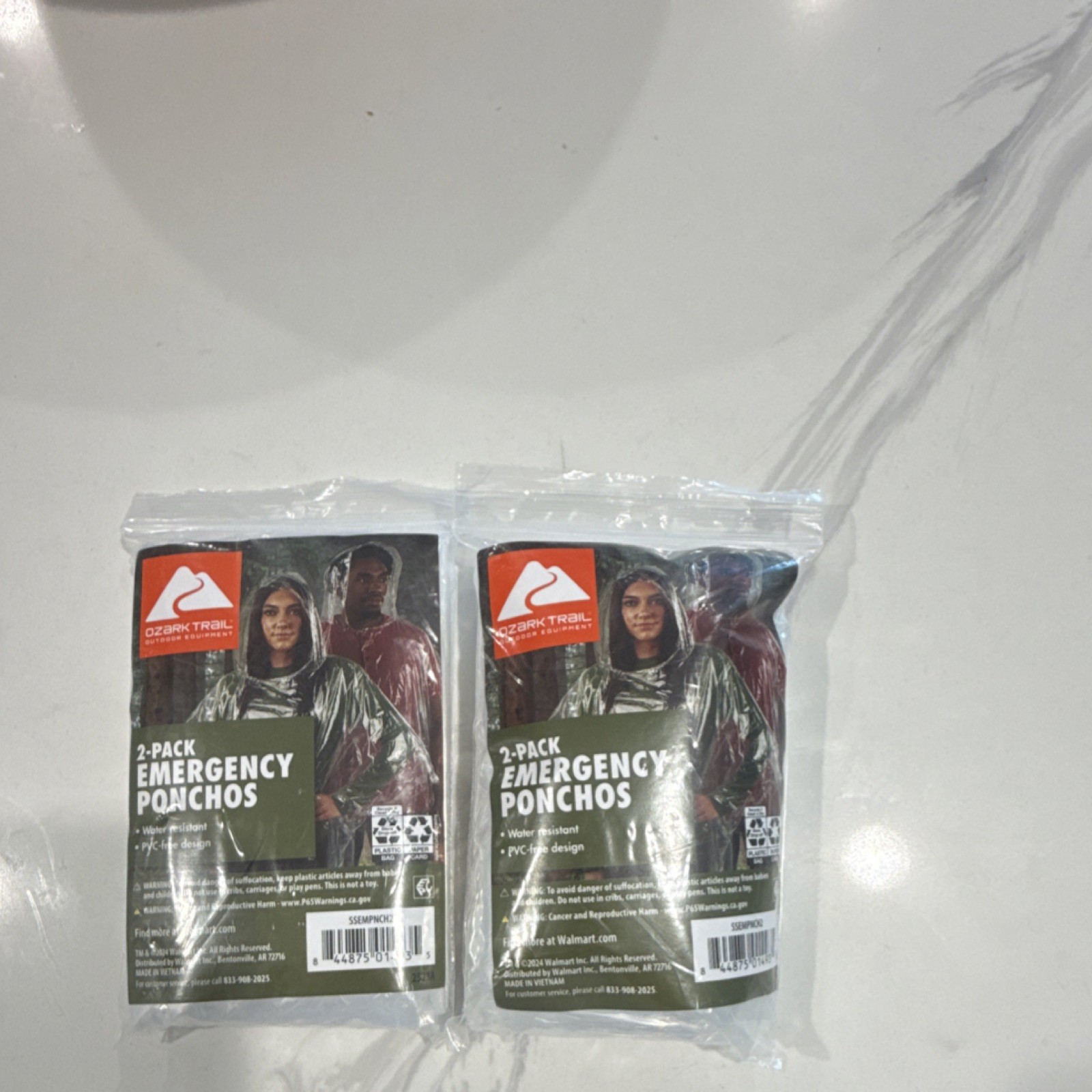 Ozark Trail 2-Pack Emergency Ponchos Water Resistant PVC-Free Clear Red Camping