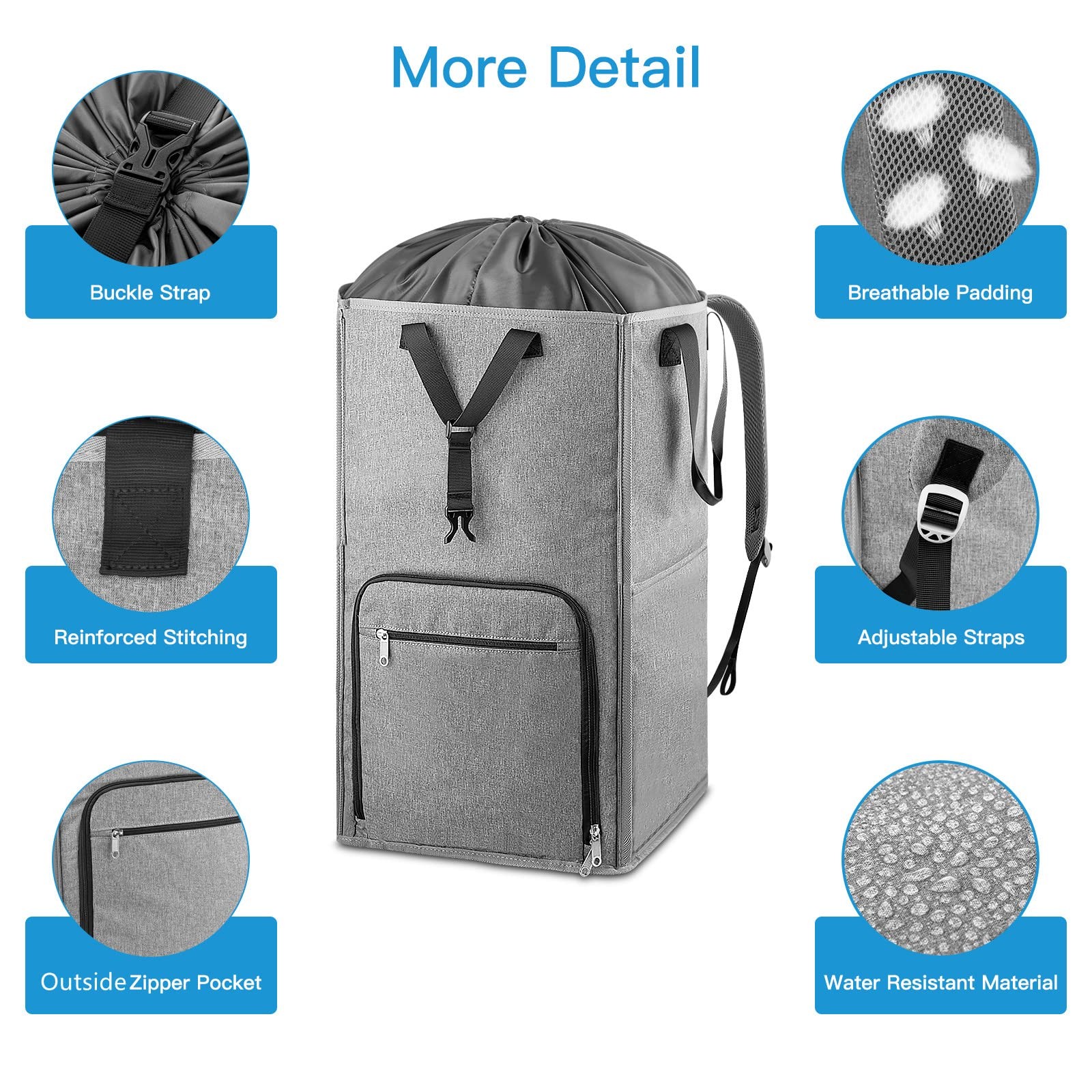 Laundry Backpack Bag, Bukere Extra Large 2 in 1 Hamper X-Large, Gray