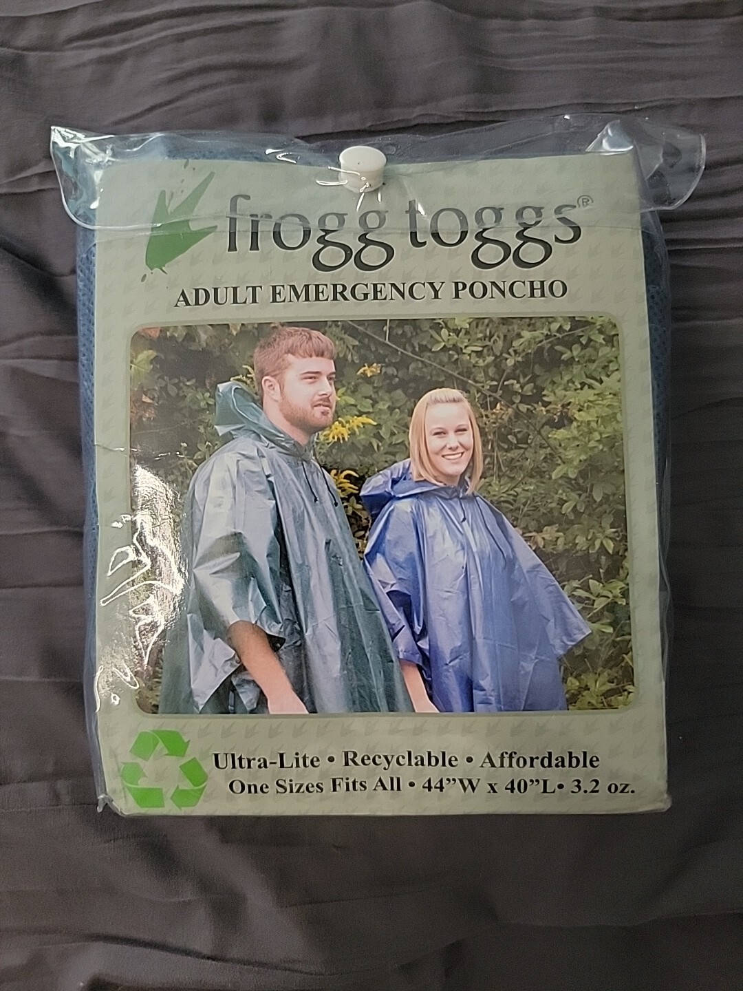 Frogg Toggs~Adult Emergency Poncho~Blue/One Size, 44″W X 40″L. New