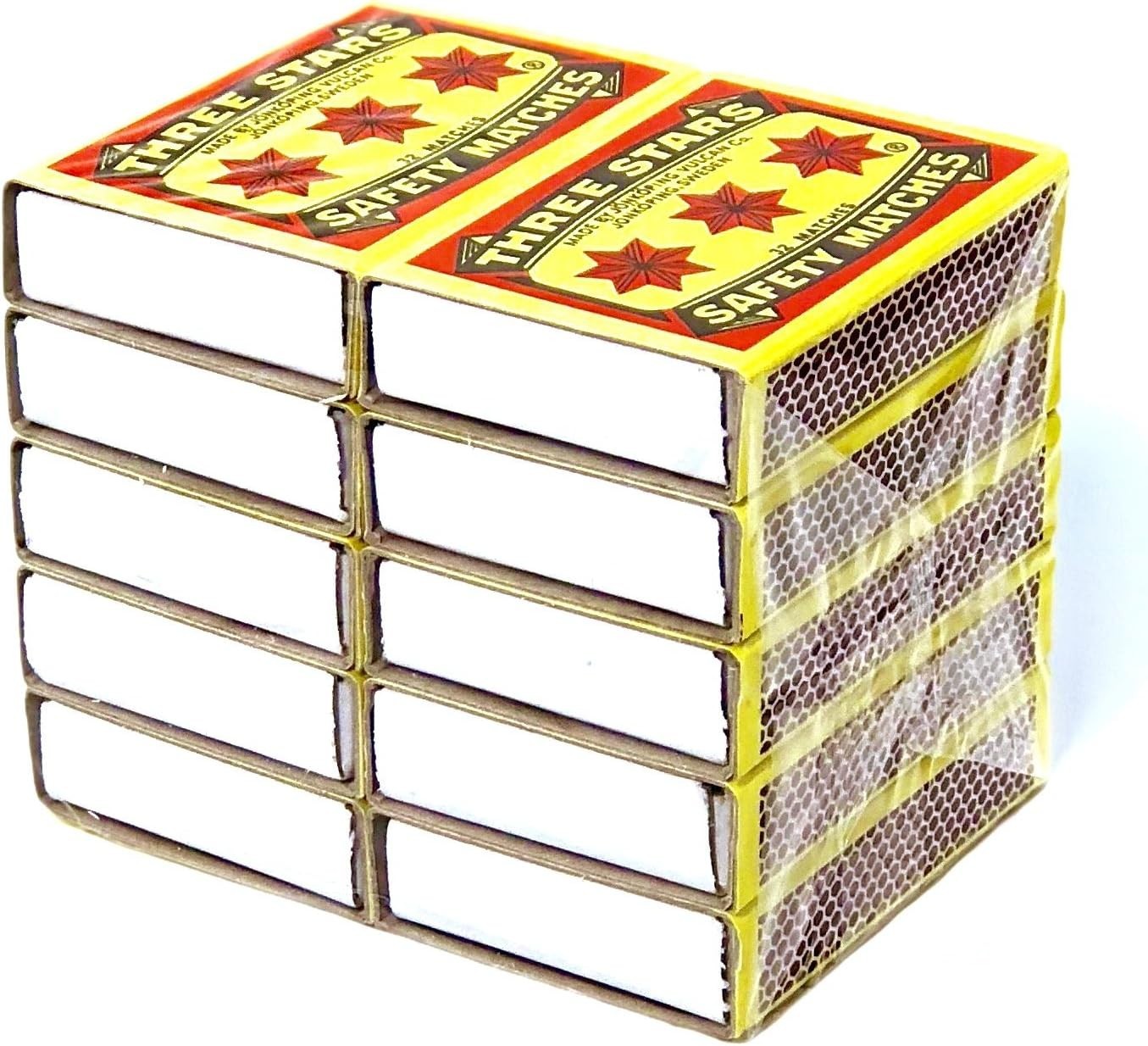 Three Stars Safety Matches, 10 pack (Two Packs)
