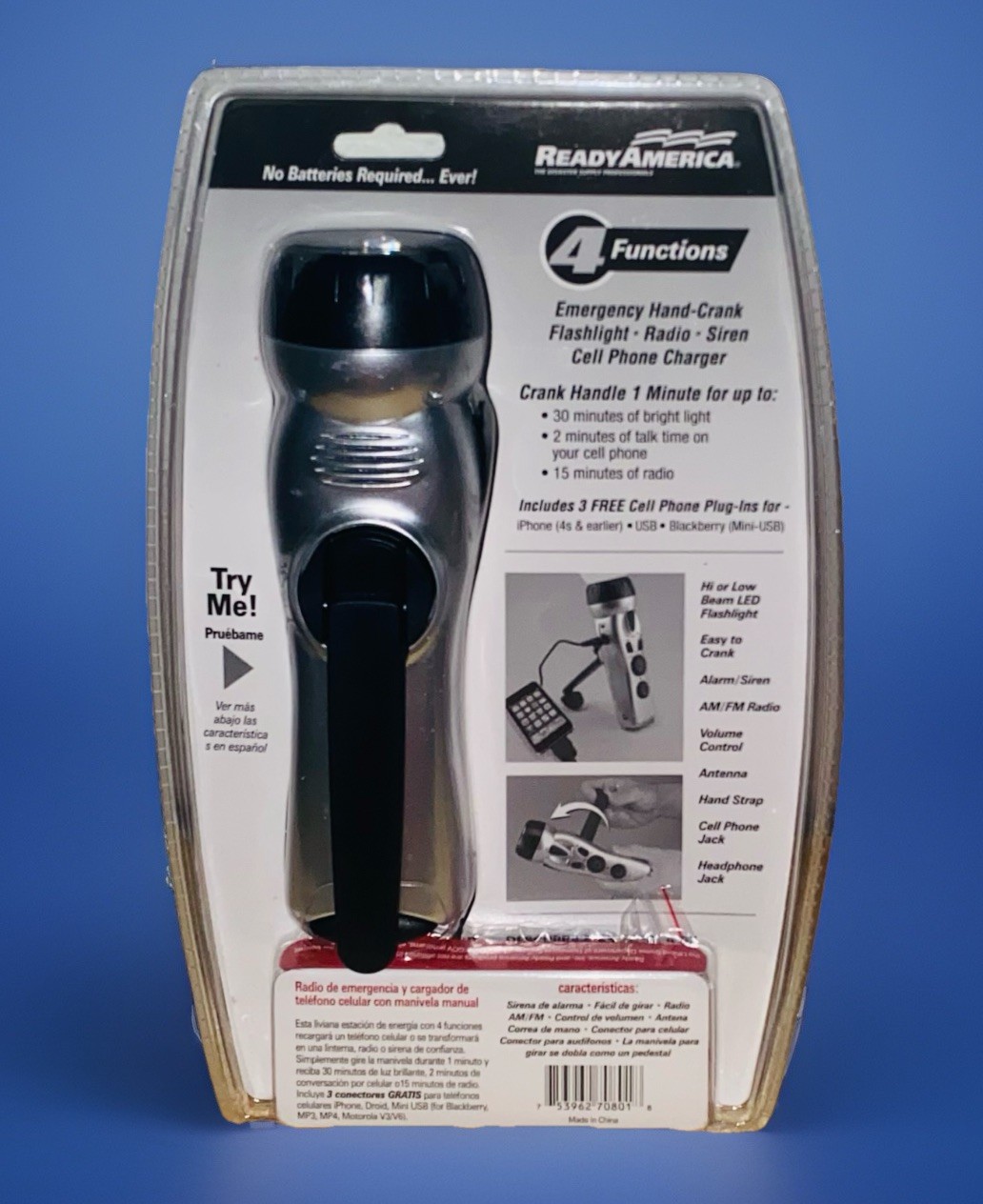 Ready America Emergency Power Station 70801 Hand Crank Flashlight Radio Cell NIP
