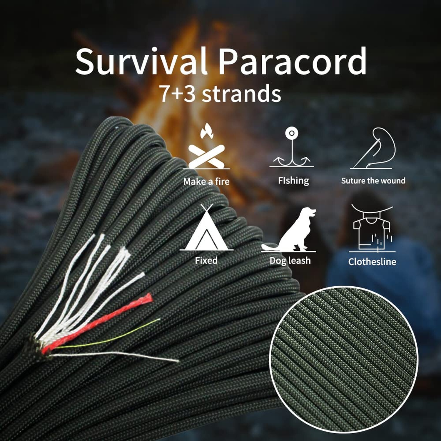 PSKOOK Survival Paracord Parachute Fire Cord Survival Ropes Red Tinder Cord P…