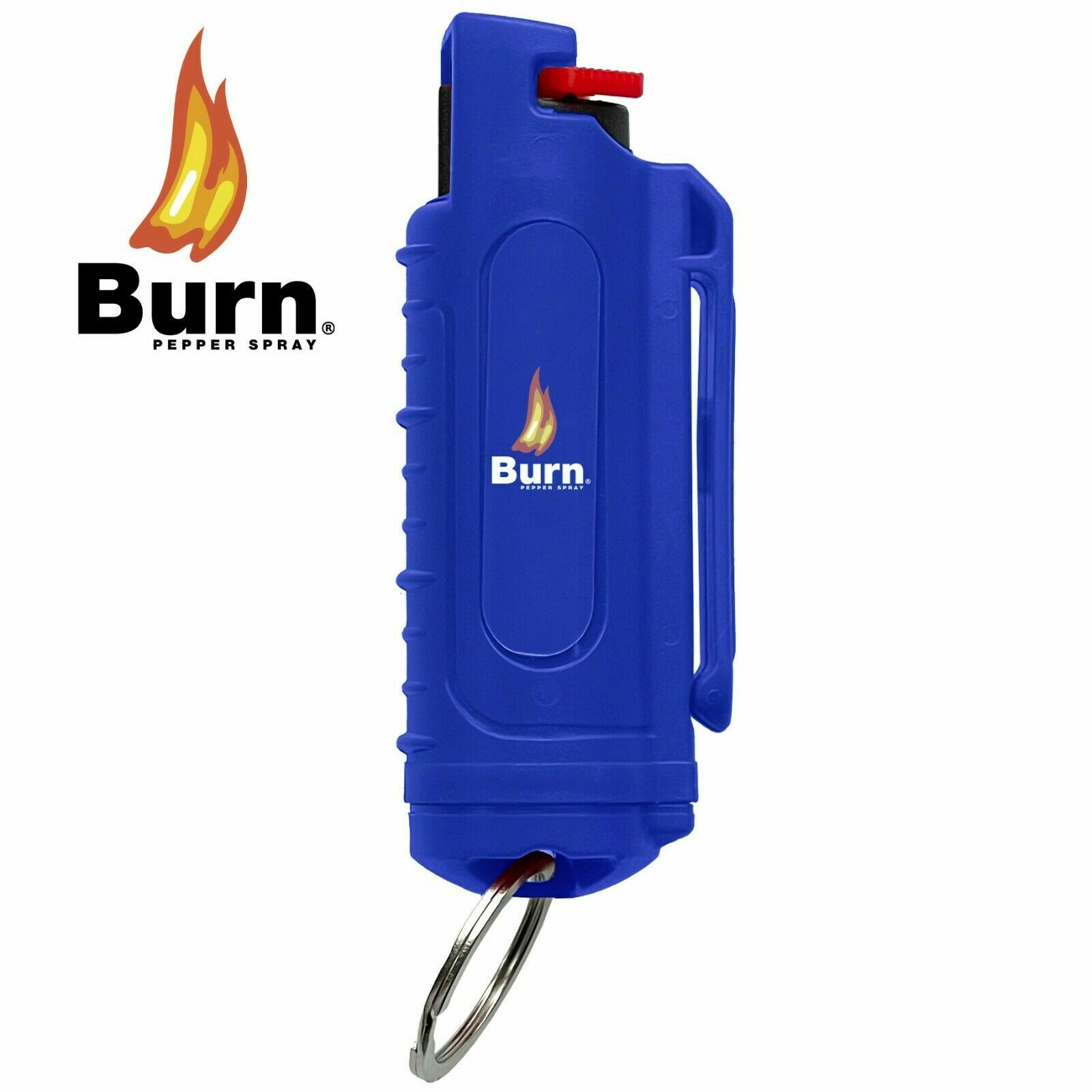 BURN Pepper Spray 0.5oz Blue Molded Self Defense Keychain Security Safety Lock