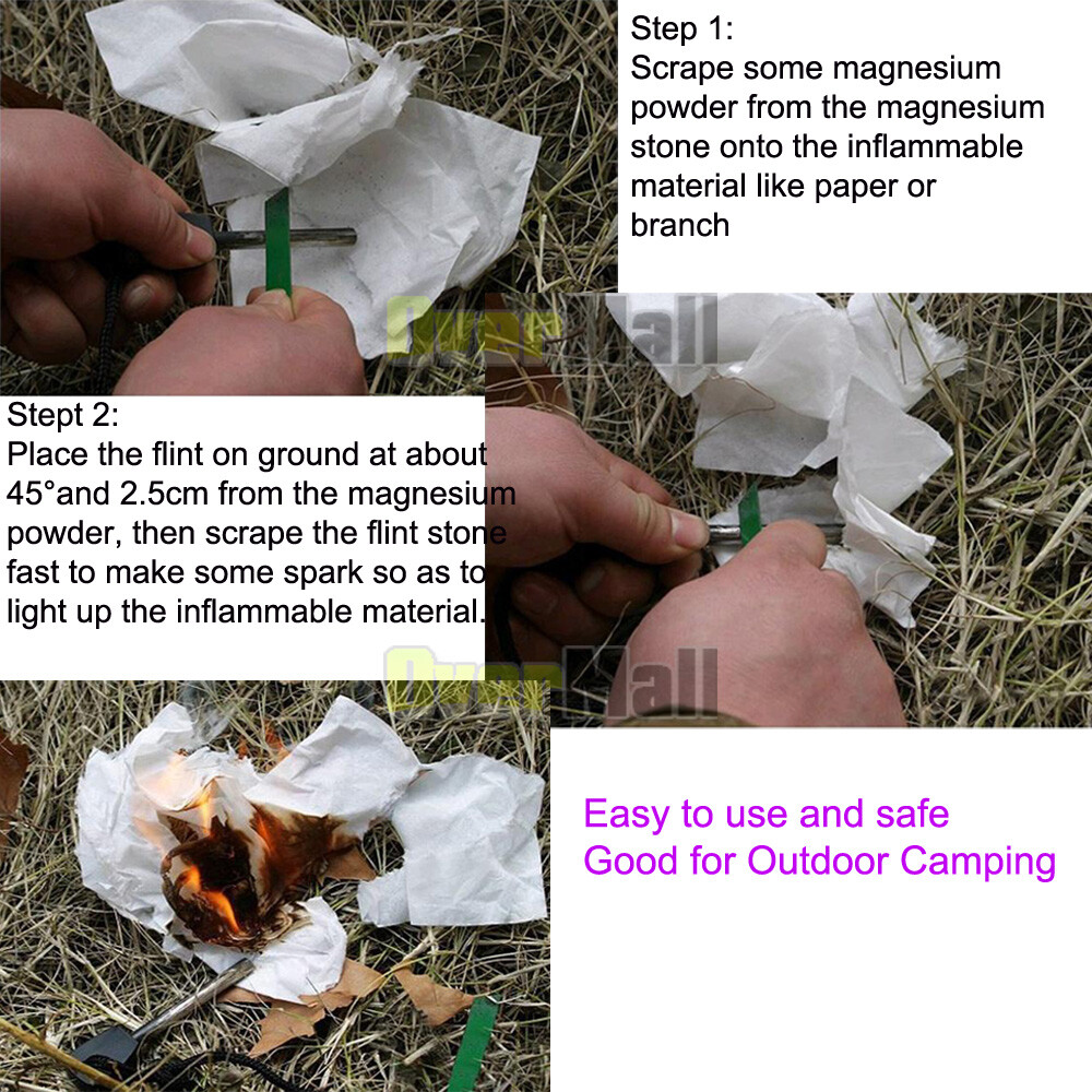 8xEmergency Fire Starting Magnesium Kit 5/16″ Ferro Rod Survival Outdoor Camping