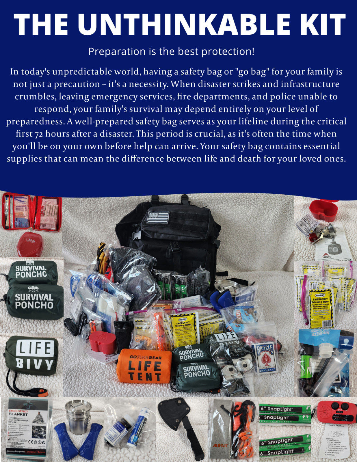 72-hour survival bag for 2 people “Read the full description of the contents”