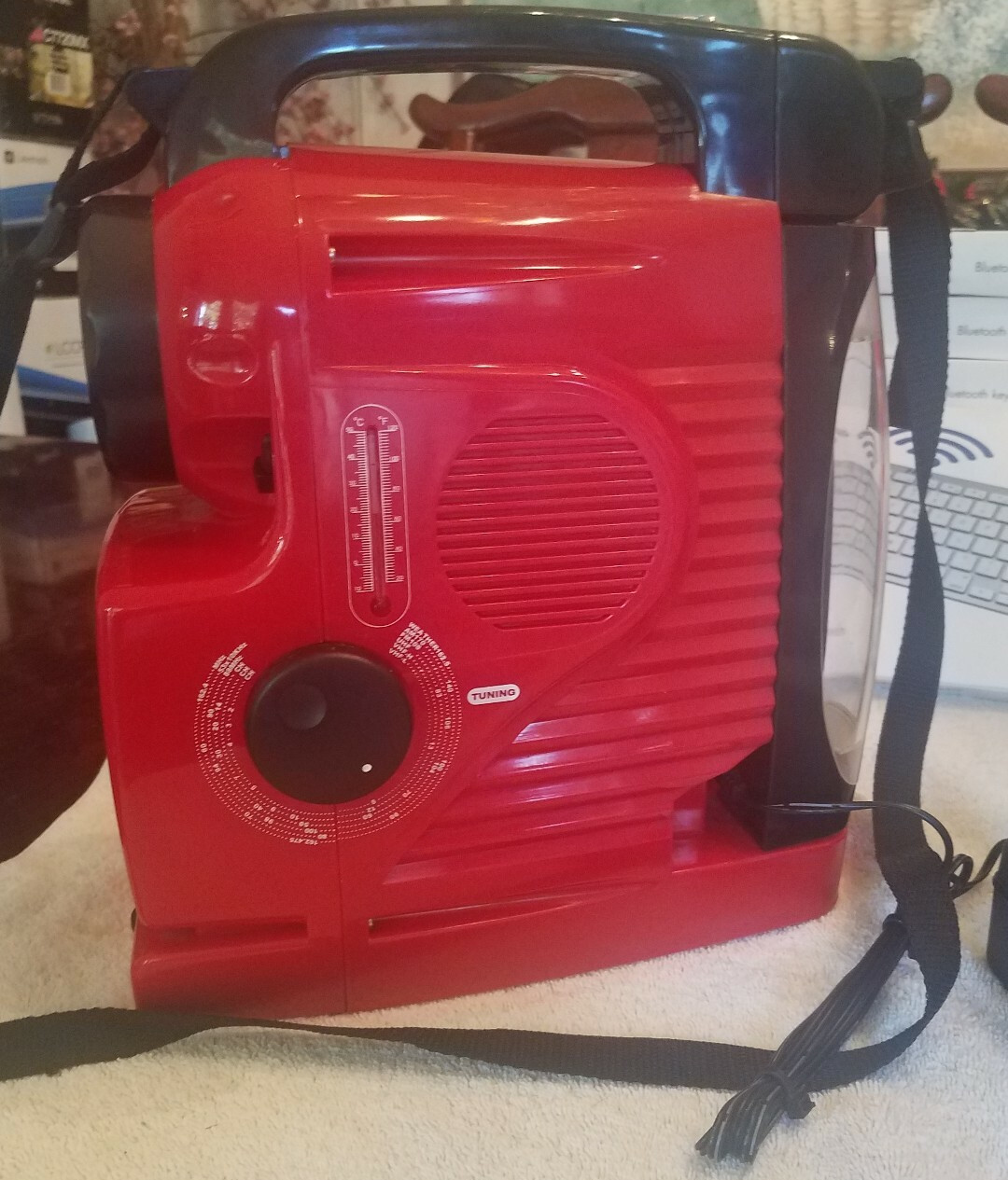 Emergency red radio multi function tv, light compass, thermometer Survival Kit