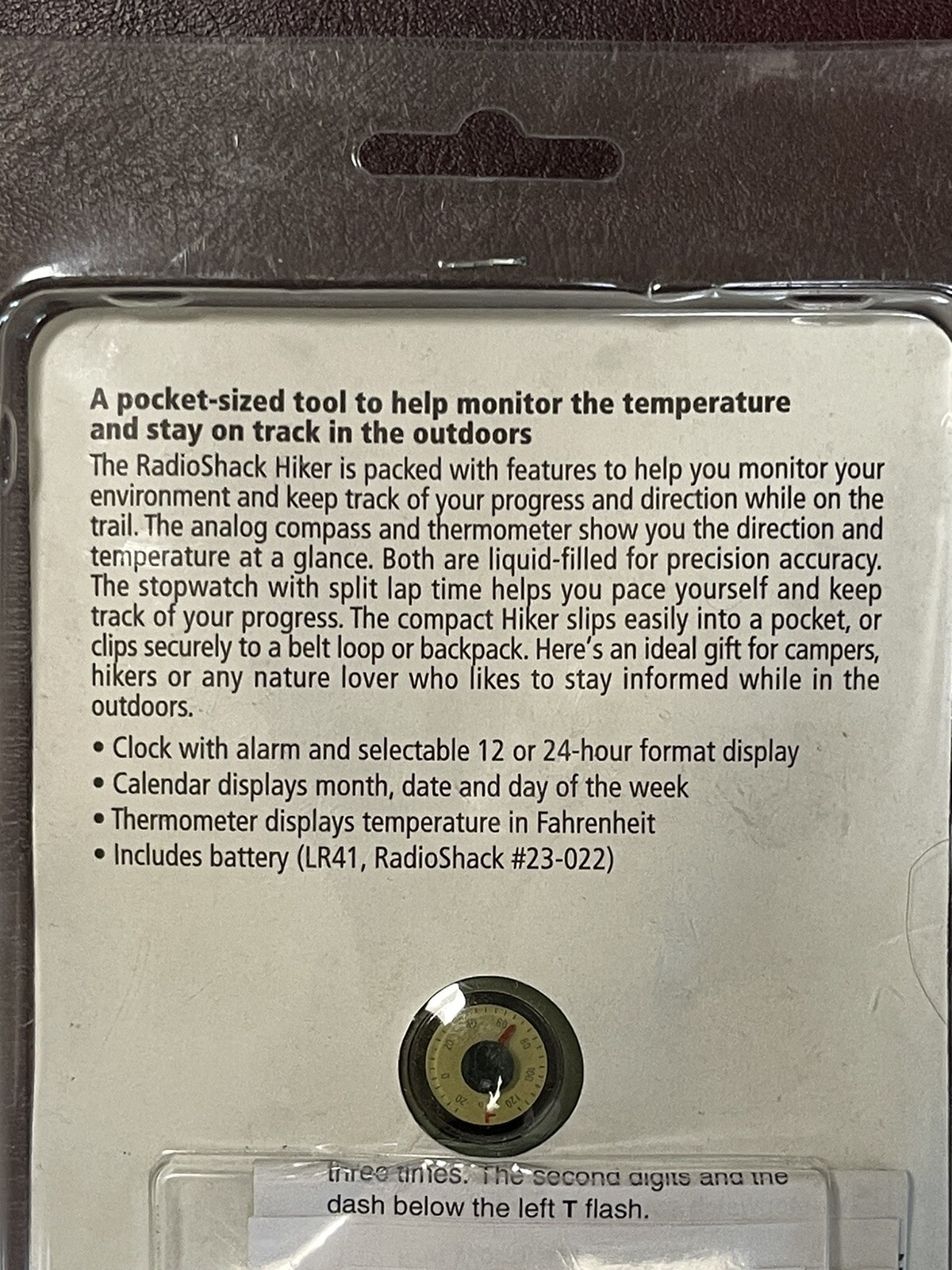 Vintage Sealed Radio Shack Hiker Thermometer Stopwatch Compass Tracker Device