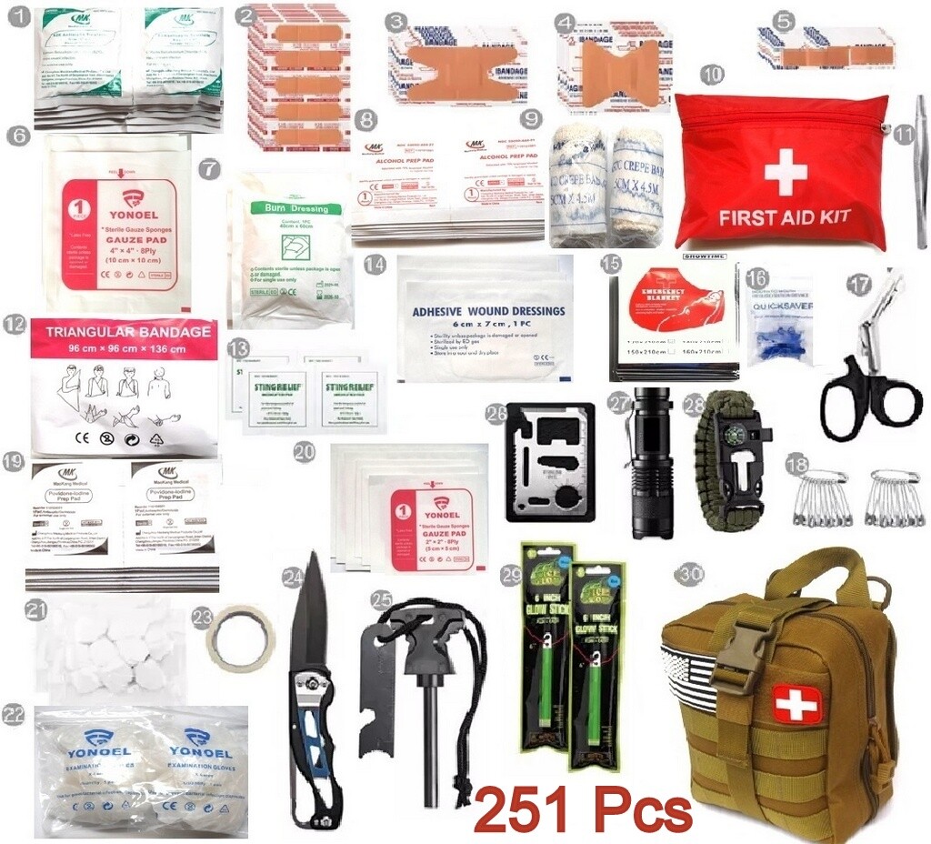 251Pcs First Aid Kit Para supervivencia,emergencia,deporte, militar,viajes,Khaki