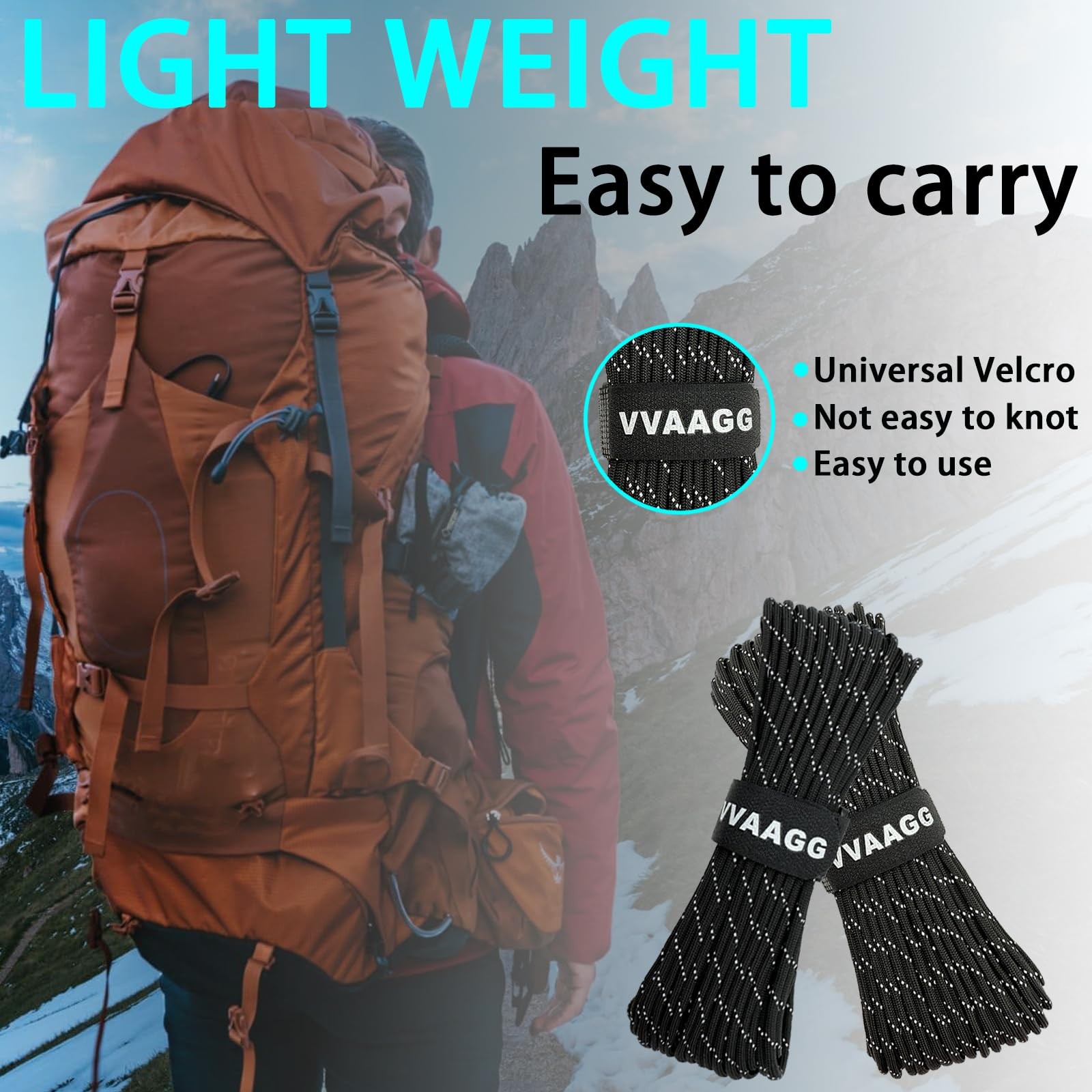 VVAAGG Reflective Paracord Rope 100FT, 7 Strand Nylon para Cord Black