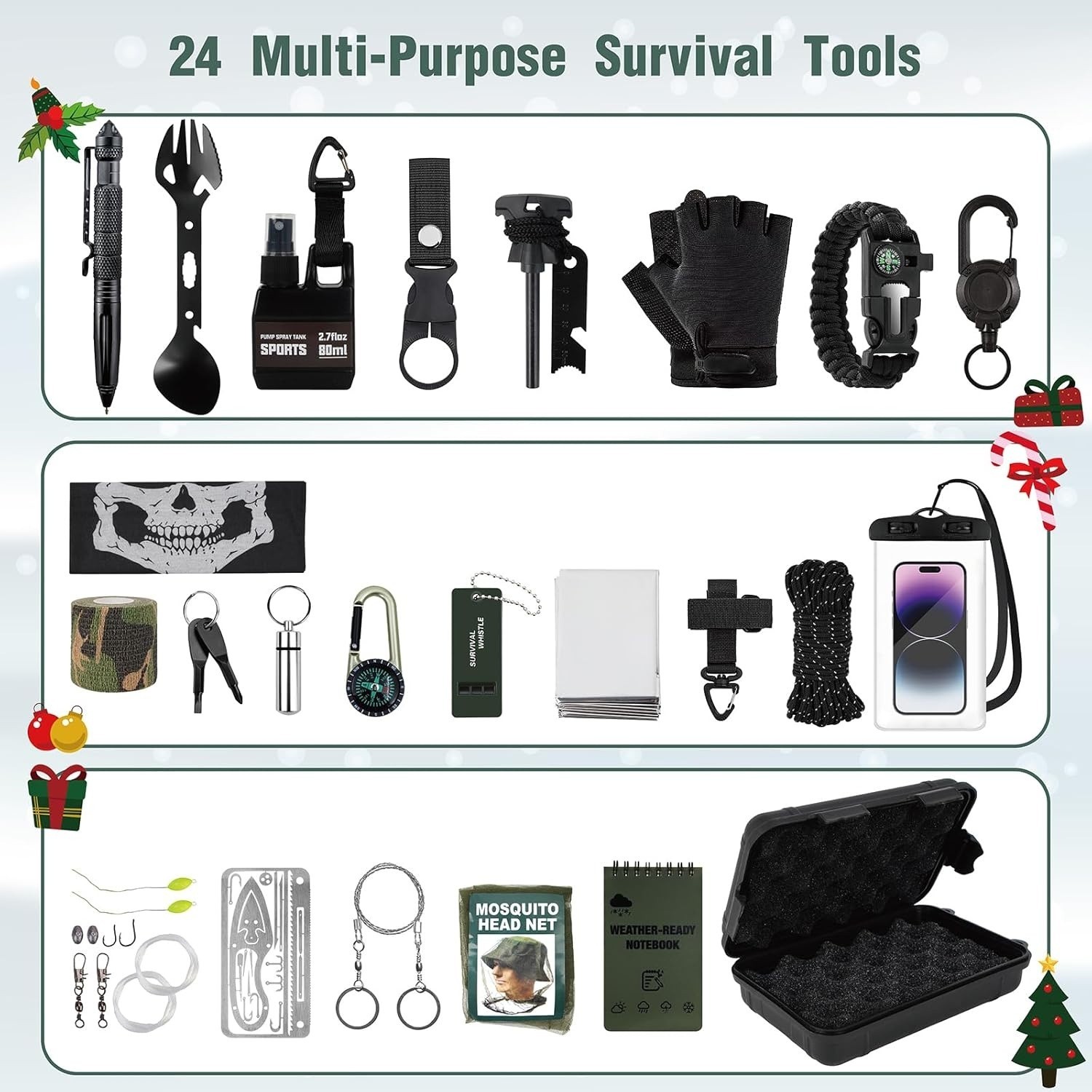 24-in-1 Professional Survival Kit, Emergency Multi-Tool Set For Hiking, Camping